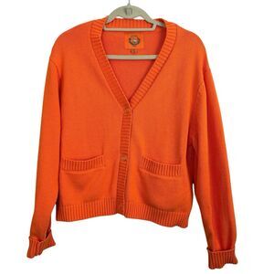 Coniglio Palm Beach Cardigan Sweater One Size Orange Cotton Long Sleeves V-Neck
